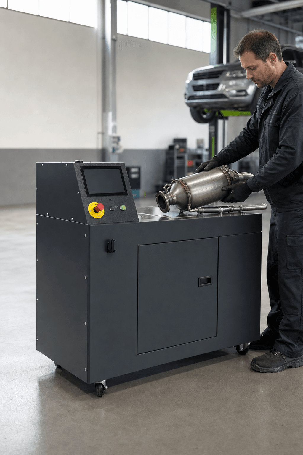 Chargement d’un filtre à particules dans la machine